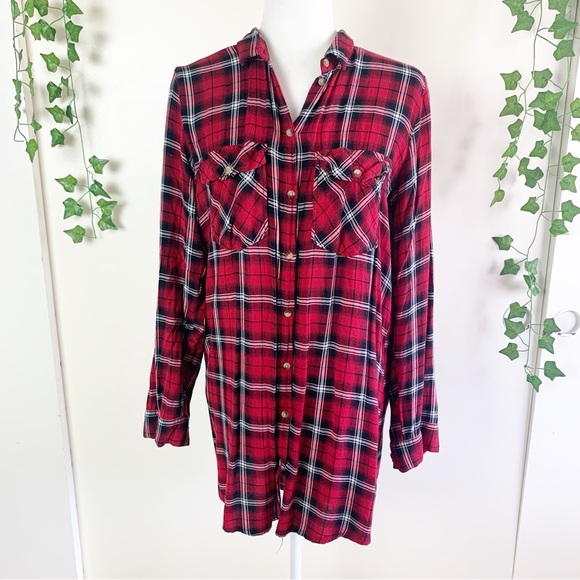 H&M Divided Plaid Flannel Button Front Tunic Top | Medium - Picture 1 of 6